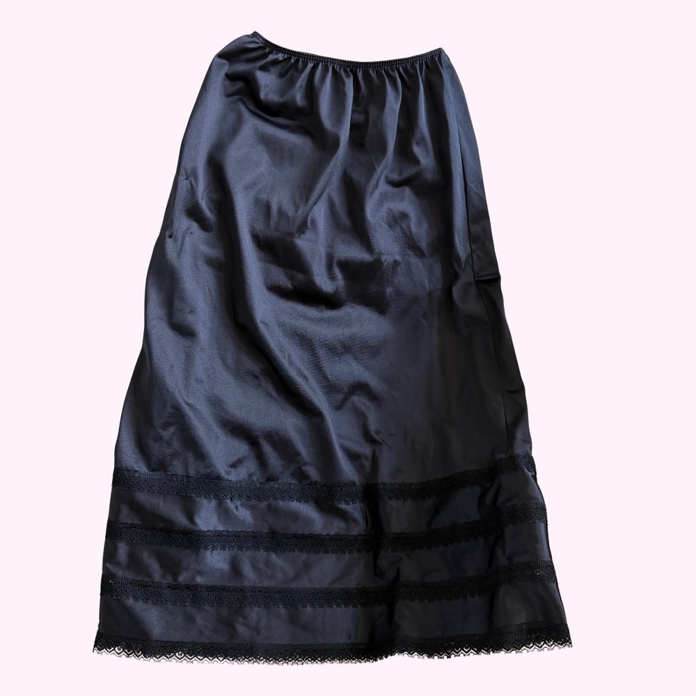 Vintage Sears Black Lace Hem Layered Slip Sz Small Made in the USA